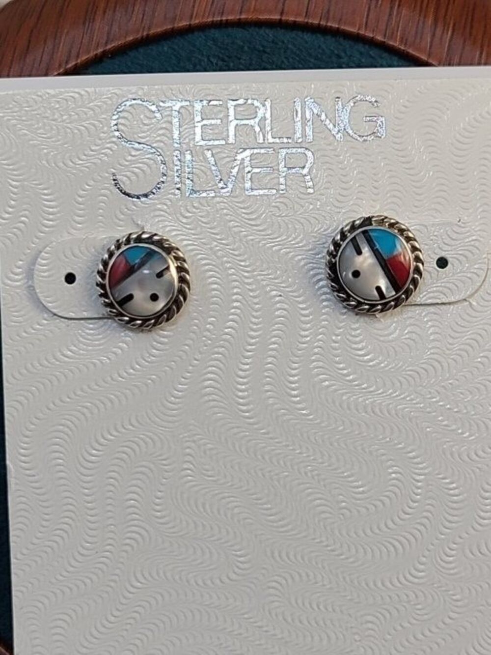 NWT Sterling Silver Turquoise Inlay Stud Earrings 925 Southwest Native Style